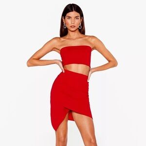 Nasty Gal red bandeau top and wrap skirt set - US size 0